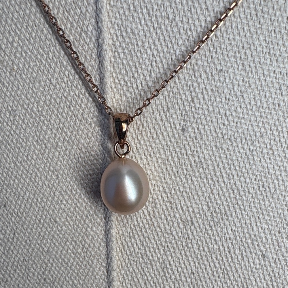 Genuine Pearl Pendant Necklace 925 Silver Rose-Gold Tone - Picture 2 of 4